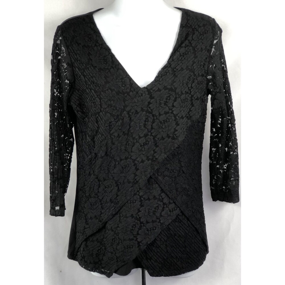 Vintage NY Layered Top S Blk Lace V-Neck 3/4Sleeve whimsigoth fairy y2k coquette